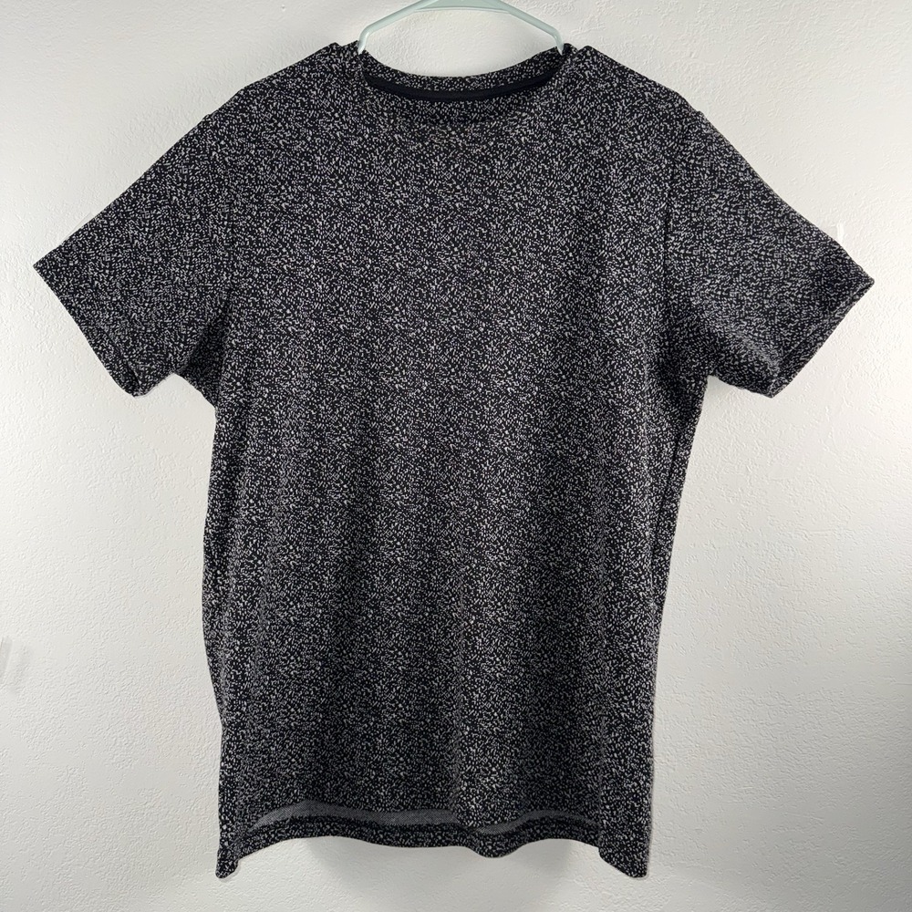 Mens Black White‎ Abstract Speckled Print T Shirt L Short Sleeve Casual Daily